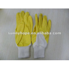 Eldiven / guantes revestidos de nitrilo amarillo con muñeca de punto